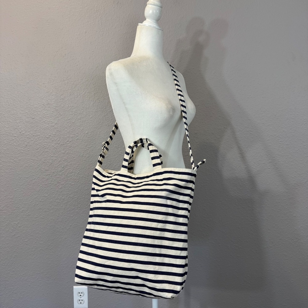 BAGGU Off White & Blue Striped Duck Bag 100% Cotton Canvas Tote